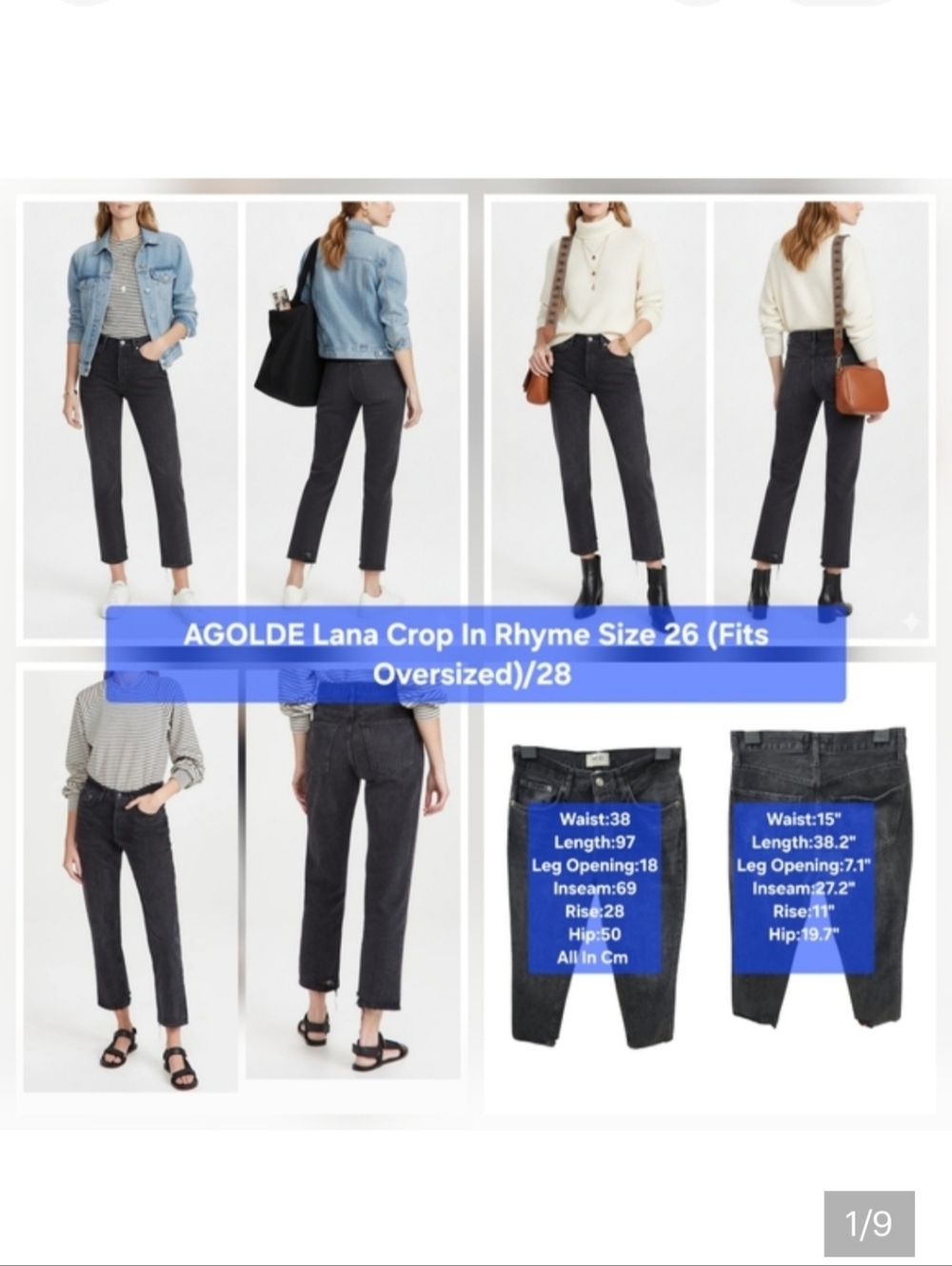 AGOLDE Lana Crop in Rhyme - Washed Black/Charcoal Grey Size 26-28